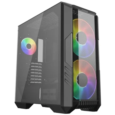 Abbildung von Cooler Master HAF 500 PC Gehäuse Midi Tower mit 2 vorinstallierte 200mm ARGB Lüfter, drehbarer 120mm GPU vielseitige Kühloptionen, Seitenwand aus gehärtetem Glas, abnehmbare Oberseite