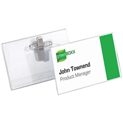 Abbildung von Durable Namensschild mit Kombiklemme, 90 x 54 mm, transparent, Kunststoff, 5 Stück, 861019