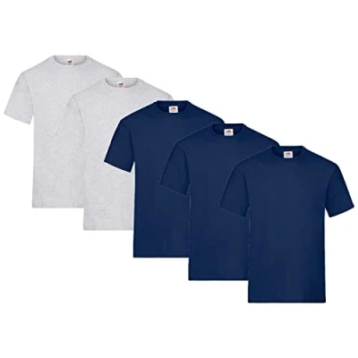 Abbildung von Fruit of the Loom Herren Regular Fit T Shirt Heavy Cotton Tee 5 Pack,5er Grau + 1 HL Kauf Notizblock 3XL