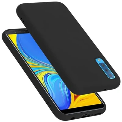 Abbildung von Cadorabo Hülle kompatibel mit Samsung Galaxy A7 2018 Silikon Handyhülle für Case aus flüssigem stoßfeste dünne TPU Schutzhülle LIQUID SCHWARZ