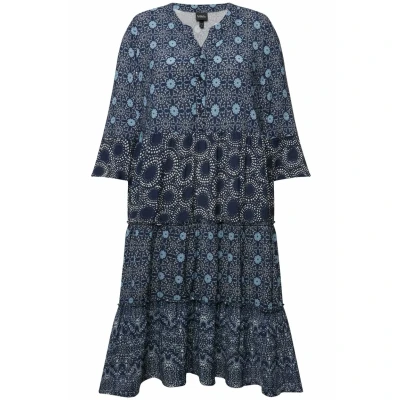 Abbildung von Ulla Popken Tiered Mixed Pattern 3/4 Sleeve Freizeitkleid, Damen, Größe: 58/60, Inky blue