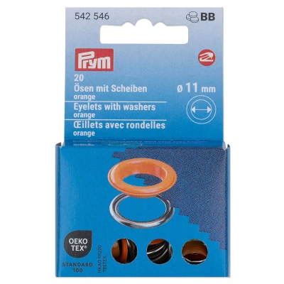 Abbildung von Prym 542546 542542 Ösen mit Scheiben, rot/silberfarbig, vearbeitbar dem Vario Creative Tool, orange, Ø 11 mm, 20