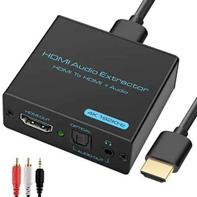 Abbildung von HDMI Audio Extractor 4k Optisch Splitter Adapter Konverter 3.5 mm Stereo+L/R Out unterstützt 5.1 HDCP 3D 1080P Dolby Digital DTS PCM
