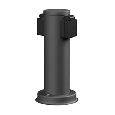Abbildung von ledscom.de Garten Steckdosensäule PORU für außen, IP44, 2 Fach, Edelstahl, anthrazit, rund, 27 cm, Außensteckdose, Gartensteckdose, Steckdosenturm, Außensteckerdose, Energiesäule