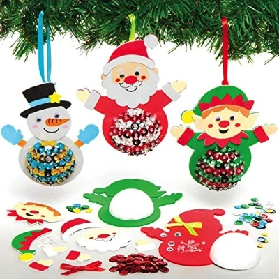 Abbildung von Baker Ross Weihnachtsfiguren Set mit Pailletten AX741 3 Stück, Baumschmuck, Dekorationen zum Aufhängen, für Kinder, Kunst und Basteln Weihnachten