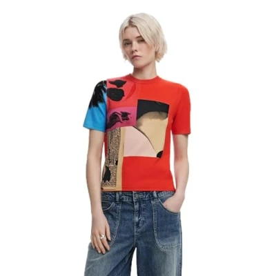 Abbildung von Desigual Perkins Postcard Tshirt print, Damen, Größe: Large, Red