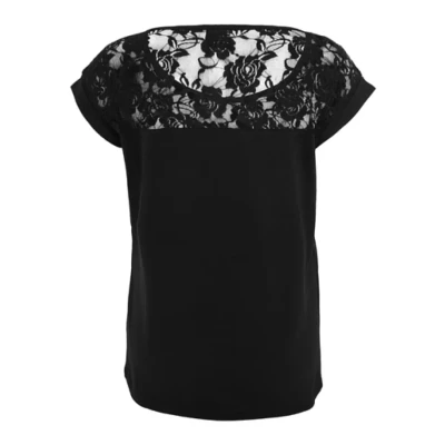 Abbildung von Urban Classics Ladies TOP Laces TEE Tshirt print, Damen, Größe: Large, Black