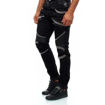 Abbildung von KINGZ Slim fit Jeans, im Patchwork Biker Stil