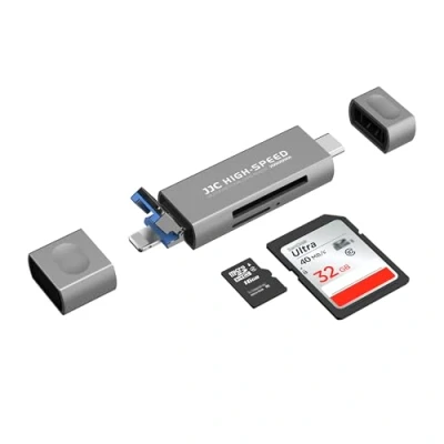 Abbildung von JJC Metall SD Kartenleser für i Phone, Lighting USB C 3.0 A 2.0 Viewer SDHC SDXC Micro SD, Speicherkarten Adapter Phone 16/14/13/12/11/X/XR/8/7/6 (Grau)