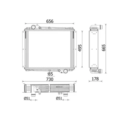 Abbildung von MAHLE ORIGINAL CR 2669 000P Kühler, Motorkühlung Aluminium 495 656 85 mit Rahmen Kühlrippen gelötet