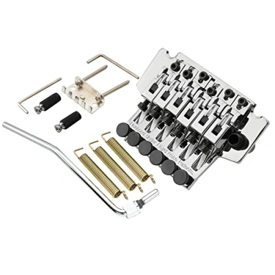 Abbildung von Musiclily Pro Flaches Profil 54mm Gitarre Double Locking Tremolo System Steg mit 34mm Messing Block für Floyd Rose Style E Gitarre, Chrom