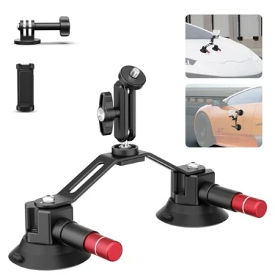 Abbildung von NEEWER Dual Saugnapf Autohalterung Set mit 360 Kugelkopf Magic Arm, Luftpumpe Vakuum Kamera Mount Handyhalter Action Adapter, Suction Cup kompatibel GoPro Insta360 DJI OSMO,CA066