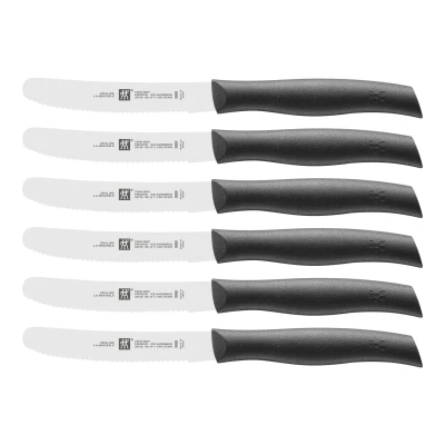 Abbildung von ZWILLING Twin Grip Messer Set, 6 teilig, Frühstücksmesser, Klingenlänge: 12 cm, Rostfreier Spezialstahl/Kunststoff Griff, Schwarz