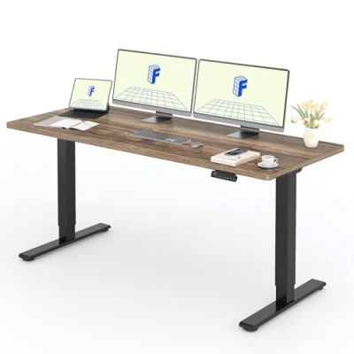 Abbildung von FLEXISPOT Höhenverstellbarer Schreibtisch mit 2 Motoren &amp; 25MM einteiliger Tischplatte,ergonomischer Bürotisch 180 x 80 cm Walnussbraun, schwarzes Gestell