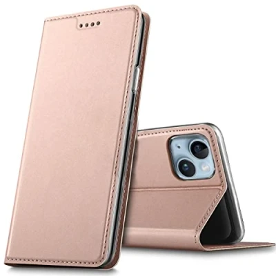 Abbildung von Verco Handyhülle für iPhone 15, Premium Handy Flip Cover Apple 15 Hülle 6.1 Zoll [integr. Magnet] Book Case PU Leder Tasche, Rosegold