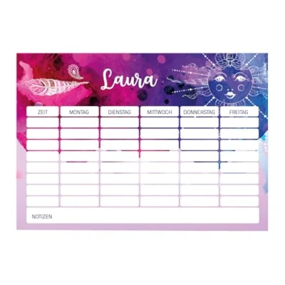 Abbildung von Striefchen® Magnetischer Stundenplan mit Namen für Teenager zum Beschriften perfekt Schulstart Watercolor