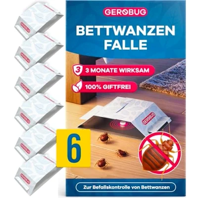 Abbildung von Gerobug Bettwanzenfalle 6 Stück Effektive Klebefallen Mit starkem Lockmittel zur Früherkennung von Bettwanzen Monitoring ohne Chemie &amp; sofort einsatzbereit Tipps Bekämpfung