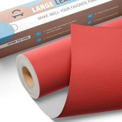 Abbildung von Leder Reparatur Set Rot,OAZ Kunstleder Selbstklebend 40 x 80 cm,Kunstleder Reparaturset Patch Selbstklebende Lederflicken für Autositze Möbel Sofa Taschen