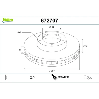Abbildung von VALEO Bremsscheibe PEUGEOT: iOn Schrägheck, CITROËN: C Zero MITSUBISHI: i Schrägheck Vorderachse 257mm 17mm 4 loch Belüftet beschichtet