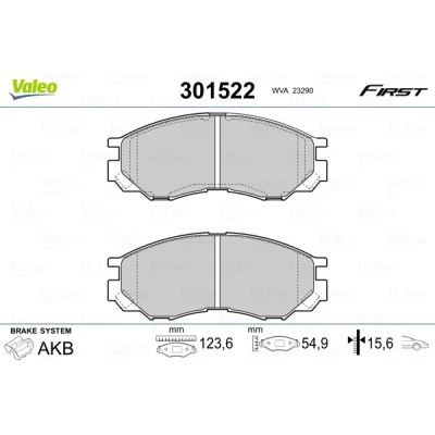 Abbildung von VALEO 301522 Bremsbelagsatz FIRST Vorderachse exkl. Verschleißwarnkontakt ohne Anti Quietsch Blech MITSUBISHI: ECLIPSE 1, L200 III Pickup, GALANT 4