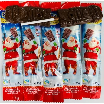 Abbildung von 18x 15g OYOY Weihnachtsmann Schokolollies am Stiel aus Vollmilchschokolade I Schoko Nikolaus Ideal als Adventskalender Füllung Kinder oder Weihnachtsfeier Geschenke