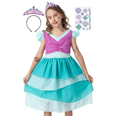 Abbildung von Corimori Prinzessin Kostüm Meerjungfrau Kleid für Kinder,  Set mit Tattoos &amp;, Meerjungfrauen Karneval, türkis, Größe 128/134