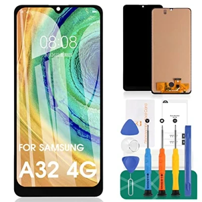 Abbildung von Ersatzbildschirm für Samsung Galaxy A32 4G A32, Ersatz LCD Bildschirm, A325, Display, SM A325F, Touchscreen Montage mit Werkzeug (Schwarz, INCELL)