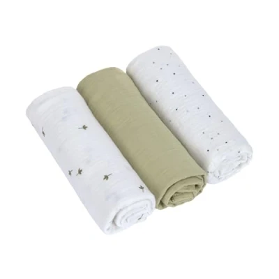 Abbildung von LÄSSIG Baby Puckdecke Spuckdecke Pucktuch Mulltuch 3er Set Baumwolle 85 x cm/Swaddle &amp; Burp Blanket L Leave olive