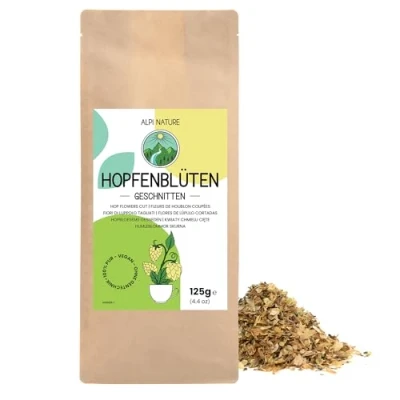 Abbildung von Hopfenblüten geschnitten 125g von Alpi Nature, getrocknete Hopfen Pflanze, Tee lose, Hopfenblüte zur Zubereitung Hopfentee, und Kräutertee