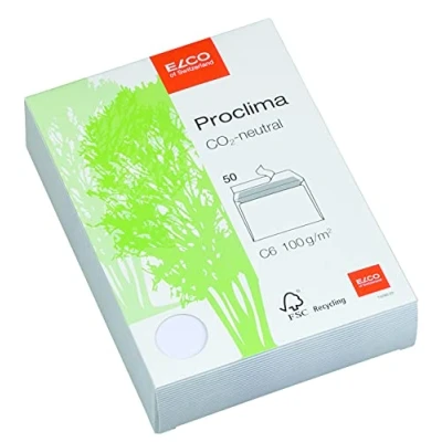 Abbildung von Elco 74260.20 Proclima Box mit 50 Briefumschläge/Versandtasche, Haftklebeverschluss, C6, 100g, weiss recycl., Fenster: nein