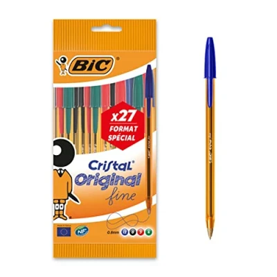 Abbildung von BIC Cristal Kugelschreiber F Spitze, orangefarbener Schaft, farblich sortiert, 27 Stück