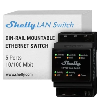 Abbildung von Shelly LAN switch, Smart Plastic, Black, DIN rail, LED, 110 240 V