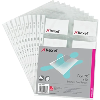 Abbildung von Rexel Nyrex Visitenkartenhüllen (mehrfach gelocht, 10 Hüllen für 20 Visitenkarten, Format A4) Stück transparent