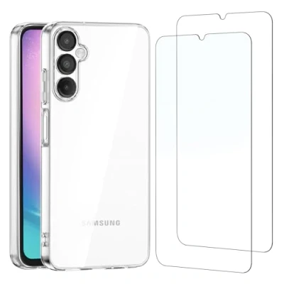 Abbildung von NEW&#039;C Hülle für Samsung Galaxy A24 4G Ultra Transparent Silikon Weiches TPU Gel und 2 x Panzer Schutz Glas Kratzfest