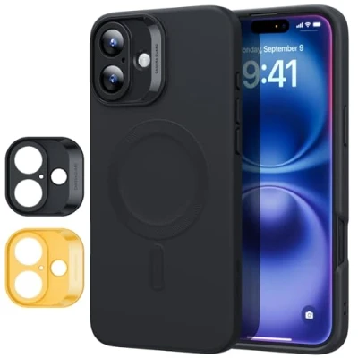 Abbildung von ESR für iPhone 16 Hülle mit MagSafe, unterstützt magnetisches Laden, Glatte dünne Silikonhülle, stoßfest, vollständiger Display Kameraschutz, weiches Mikrofaserfutter, Schwarz
