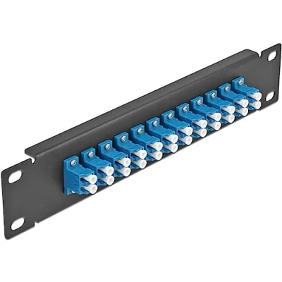 Abbildung von Delock 10″ LWL Patchpanel 12 Port LC Duplex blau 1 HE schwarz