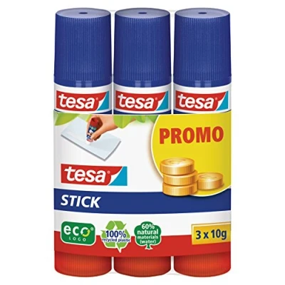 Abbildung von tesa Klebestift Stick ecoLogo®, (3 tlg), 3er Set, Steckkappe mit Rollstopp, 3x 10 g