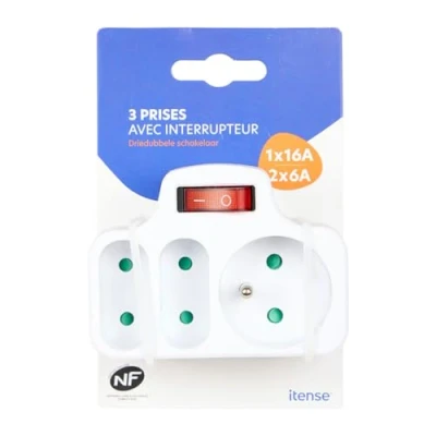 Abbildung von ITENSE Steckdosenleiste, Mehrfachsteckdose 3 Steckdosen 1 x 16 A + 2 6 mit Schalter Steckdosenleiste Farbe: Weiß Kindersicherung Spannung: 230 V Material: PVC