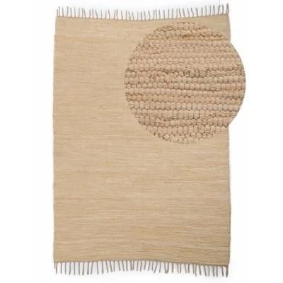Abbildung von carpetfine Flickenteppich Kelim Chindi Uni Beige 120x170 cm, handgewebt Fleckerlteppich aus Baumwolle für Wohnzimmermit Fransen
