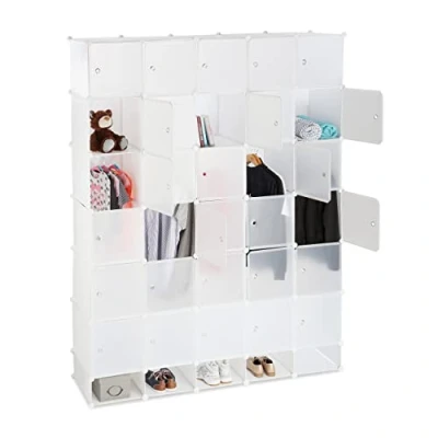 Abbildung von Relaxdays, weiß XXL Kleiderschrank Stecksystem, 25 Fächer, groß, 5 Kleiderstangen, Schlafzimmerschrank HxB 234x180 cm, Kunststoff, Standard