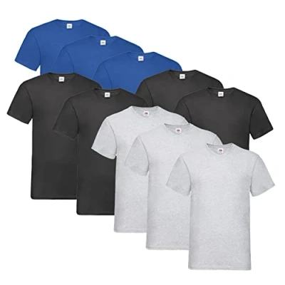 Abbildung von Fruit of the Loom Herren V Neck Valueweight T Shirt (10er Pack) (3XL, 4X Schwarz, 3X Grau, Royal + 1 HLKauf Block)