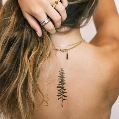 Abbildung von Inkster® Tannenbaum Tattoo Temporäres mit EU Kosmetikzertifizierung wasserfest + vegan revolutionäres 2 Wochen Fake Tattoos und Klebetattoos für Erwachsene