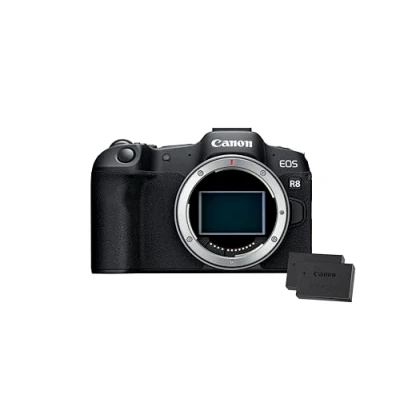 Abbildung von Canon EOS R8 Systemkamera Spiegellose Vollformat Kamera Digitalkamera mit Autofokus und Motiverkennung für Augen Tiere Fahrzeuge, 4k Videokamera, 40 Bilder pro Sekunde, WiFi, Touchscreen 2X Batterien
