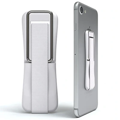 Abbildung von Smartphone Fingerhalterung/Fingerhalter mit Standfunktion I von EAZY CASE Handy Haltegriff, Fingerschlaufe, Finger Halterung, Smartphonehalter, Selfie Handyhalter, 1 Metallclip, Weiß