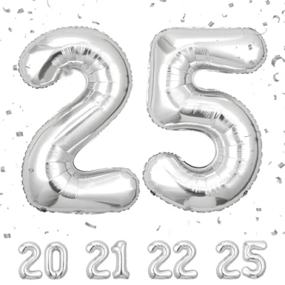 Abbildung von Geburtstag zahlen luftballon 25 jahre Silber Folienballon XXL Riesen in 40&quot; 101cm Geburtstagsdeko Ballon Zahl Deko zum .Fliegt mit Helium