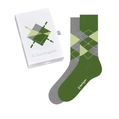 Abbildung von Burlington Herren Socken Basic Gift Box M So Baumwolle gemustert 2 Paar, Mehrfarbig Grey Green 0029, 40 46