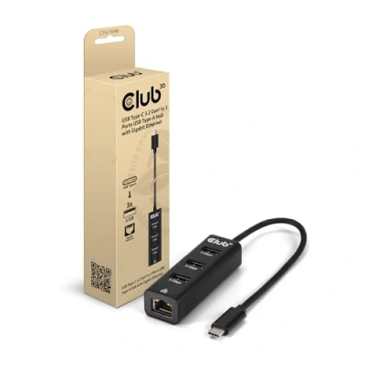 Abbildung von Club3D CSV 1549 USB Typ C 3.2 Gen1 auf 3 Port A Hub mit Gigabit Ethernet