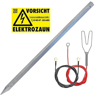 Abbildung von VOSS.farming Anschluss Set komplett für Weidezaungerät EIN hochwertiger Erdstab + Zaunanschlusskabel Erdanschlusskabel Erdung Elektrozaun Stromzaun Weidezaun Erdanschluss