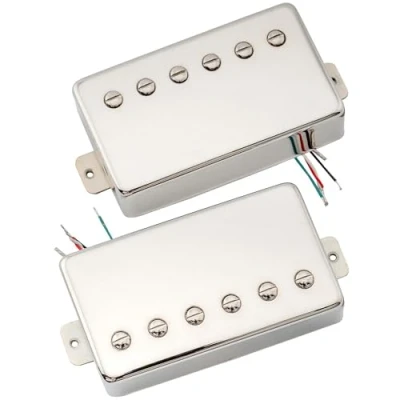 Abbildung von Artec LPA210 Alnico 5 Covered Humbucker Tonabnehmer Hals Steg Pickups Set für Les Paul Style E Gitarre, Nickel