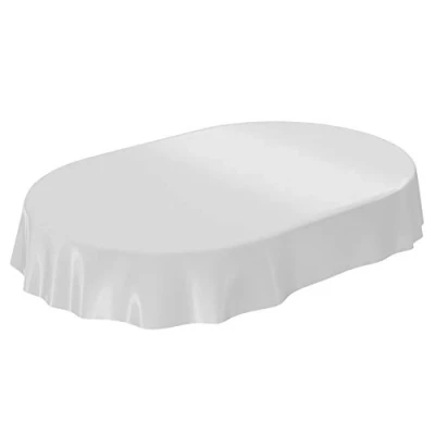 Abbildung von Wachstuchtischdecke Wachstuch abwaschbare Tischdecke Uni Glanz Einfarbig Hellgrau Eingefasst Oval 140 x 220cm